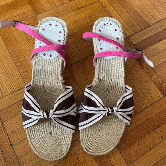 Crew Shoes J Crew Pink Brown Ankle Strap Espadrille Wedges